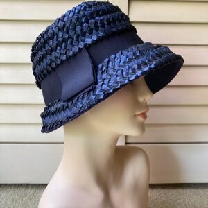 1950's Navy Blue Candy Straw Cloche Hat